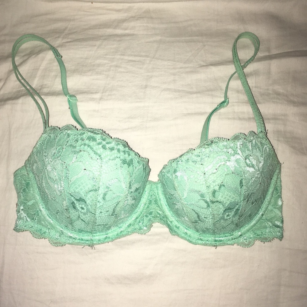 Mint colored push-up balconette bra